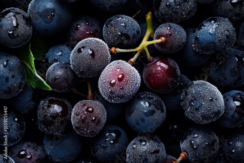 Freshly Washed Grapes Glistening With Water Droplets on a Dark Surface