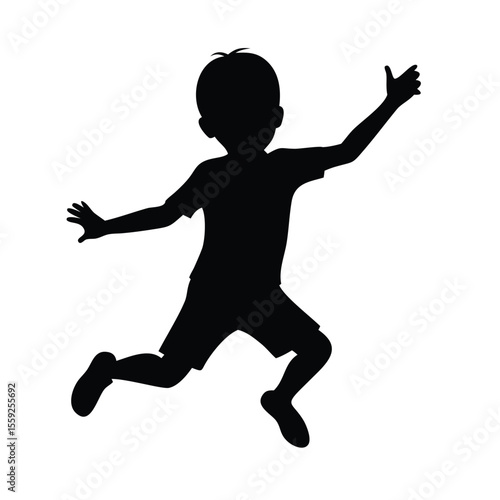 boy jumping with joy silhouette black on white background