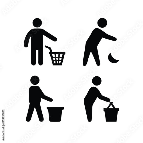 trash and man vector icons throw garbage tidy man symbol keep clean baskets for trash