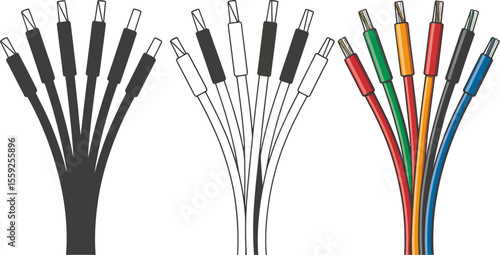 Electrical wiring cables wire connections colored wires schematic diagram illustration for electronics projects vector illustration