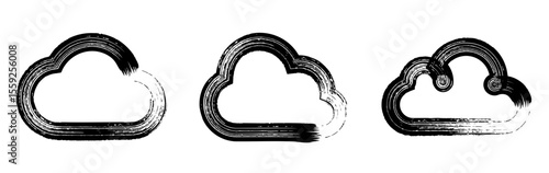Set of hand drawn cloud shape in sketch marker ink style