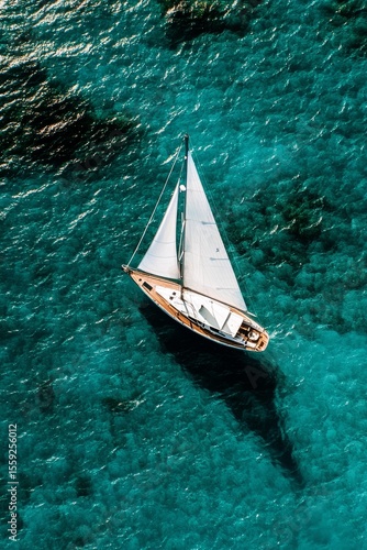 Sailboat Navigating Clear Turquoise Waters Under Sunny Skies