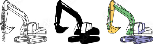 Excavator construction vehicle illustration vector graphic design and outline silhouette colorful art 100 vector illustration