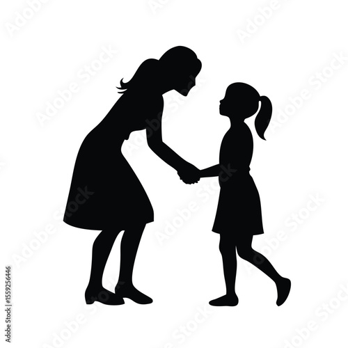 Mother and daughter silhouette sharing a moment of connection and love on white background