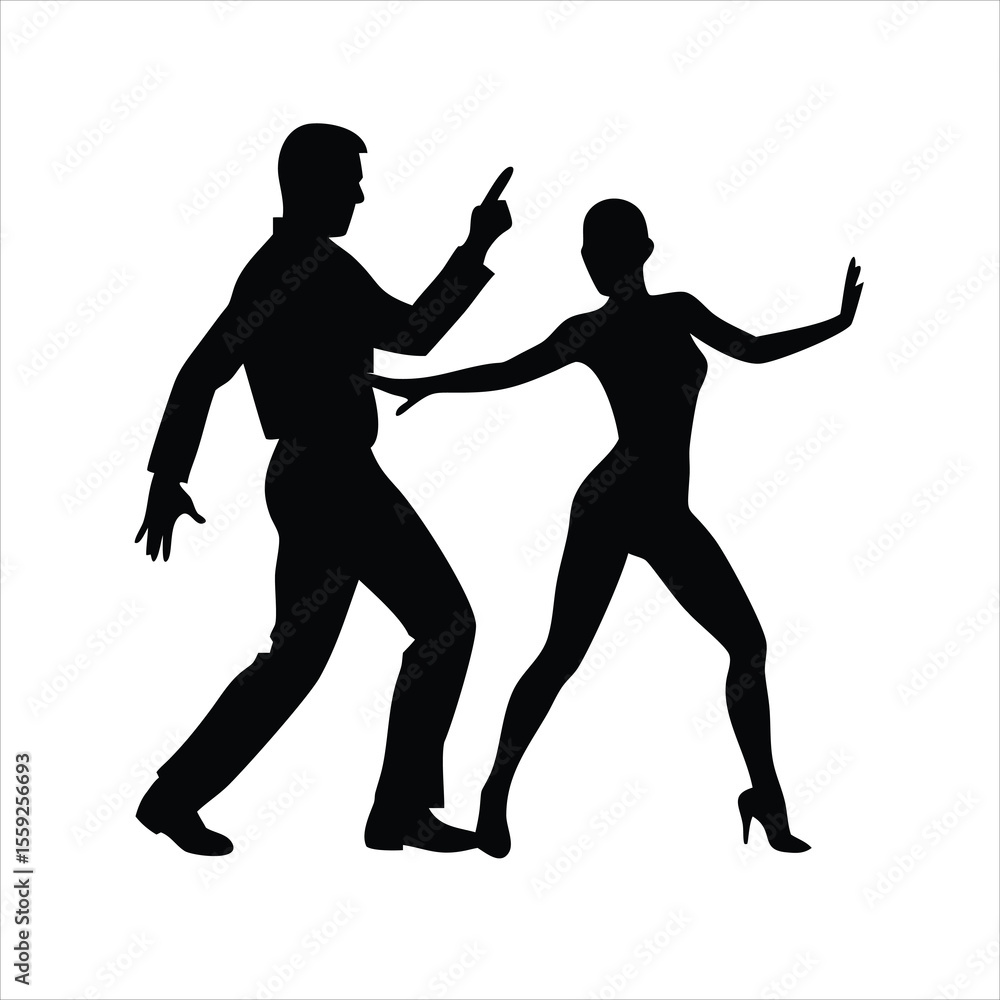 Obraz premium Salsa dancers silhouettes on white background 