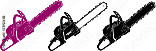 Chainsaw vector illustration set black and white power tool equipment for cutting wood lumberjack design vector illustration