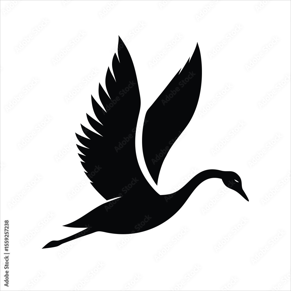 Obraz premium The silhouette of flying swan vector art on white background