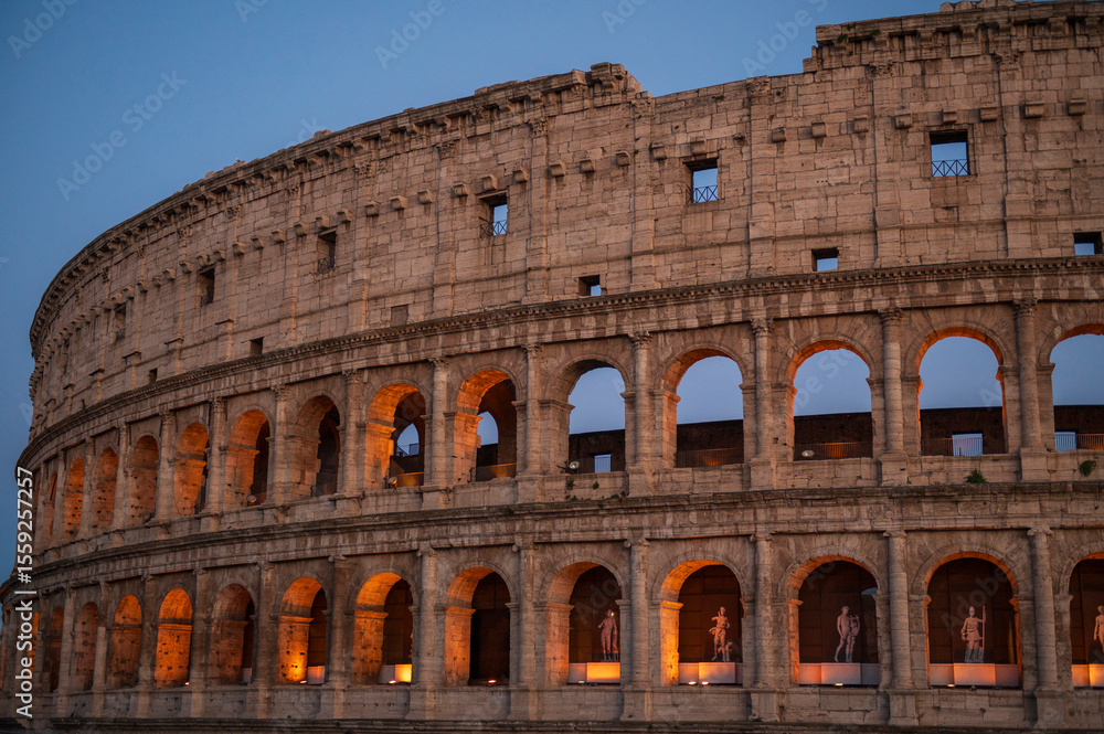 Obraz premium Rome empty colosseum Square in Rome dawn view the most famous landmark of eternal city, capital of Italy. 