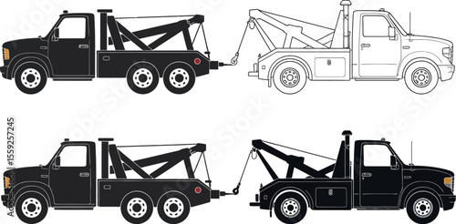 Tow truck vector illustration set wrecker service vehicle design towing assistance breakdown recovery clipart vector illustration