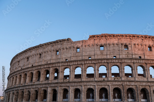 Rome empty colosseum Square in Rome dawn view the most famous landmark of eternal city, capital of Italy. 