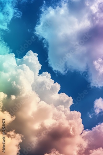 Beautiful Clouds Filled With Pastel Colors Floating in a Clear Blue Sky Durin...