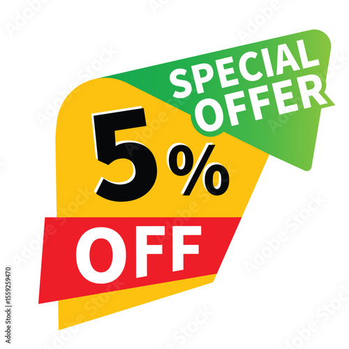 Up to 5 percent off sale, promotional discount icons set, discount offer price sign, special offer symbol, 5% deal illustration vector icon