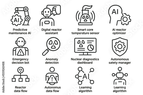 Futuristic ai technology icons for reactor management and safety
