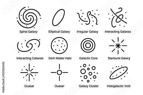 Illustrated cosmic phenomena: galaxies, quasars, and cosmic structures