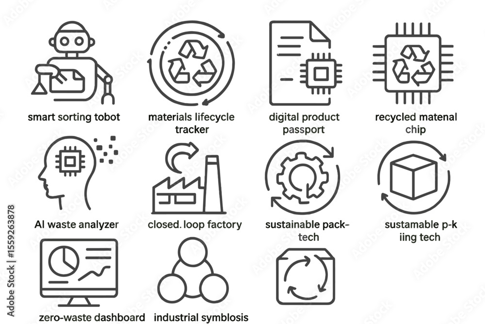Fototapeta premium Innovative recycling technology icons featuring ai and sustainable solutions