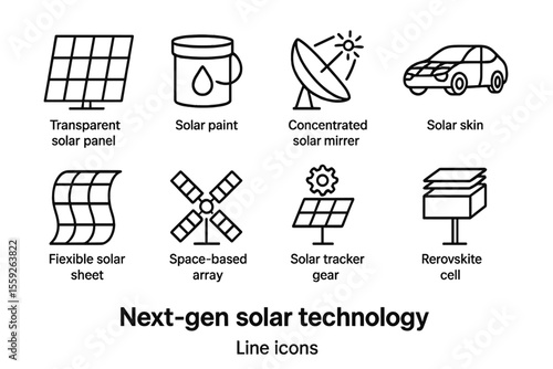 Innovative solar technology icons featuring future energy solutions