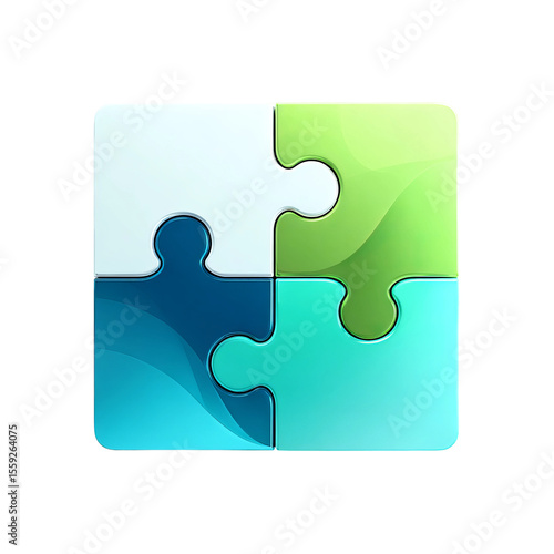 Interlocking Puzzle: Four pieces fit together flawlessly, creating a harmonious whole that symbolizes unity, cooperation, and interconnectedness, representing teamwork, puzzle, solution and concept.