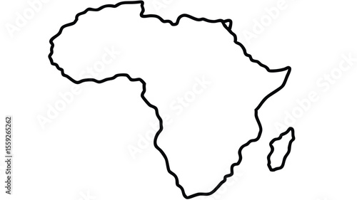 The image displays a simple, black and white outline of the continent of Africa. The familiar shape of the landmass is clearly depicted against a white background, with no internal details or shading.