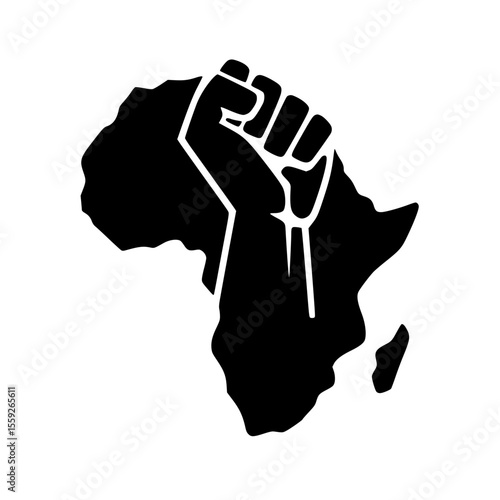 Minimalist Black SVG Silhouette of African Continent with Raised Fist for Black History and Empowerment Themes