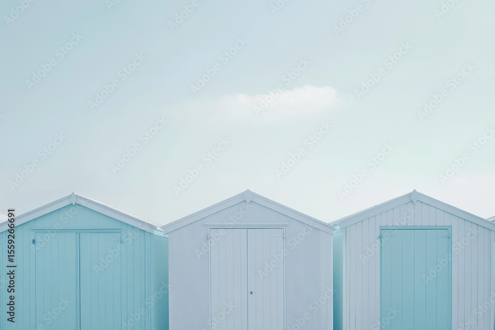 Fototapeta premium The fall season brings empty beach cabins to Fano, Marche, Italy