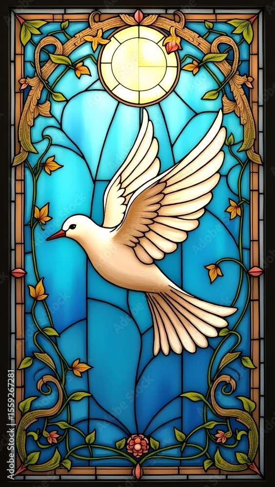 Stained Glass Window Flying Holy Spirit Peace Dove Pigeon for Faith Religious Gospel Conviction Pentecost Easter Christian Spirituality Mosaic Stained Glass Window Flying Holy Spirit Peace Dove Pigeon for Faith Religious Gospel Conviction Pentecost Easter Christian Spirituality Mosaic
