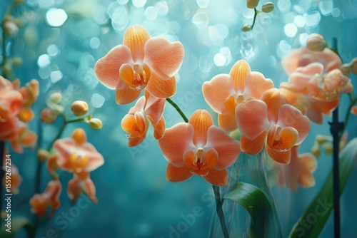 A beautiful close-up shot of orange orchid flowers with a soft, dreamy, and artistic background.