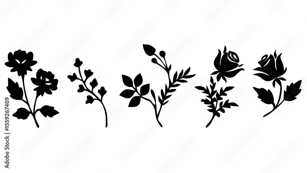 Rose Flower Silhouette Sheet Vector PNG | Transparent Floral Elements for Craft & Design Rose Flower Silhouette Sheet Vector PNG | Transparent Floral Elements for Craft & Design