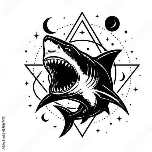 black and white shark vector