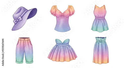 Gradient clothing and accessories collection in pastel colors