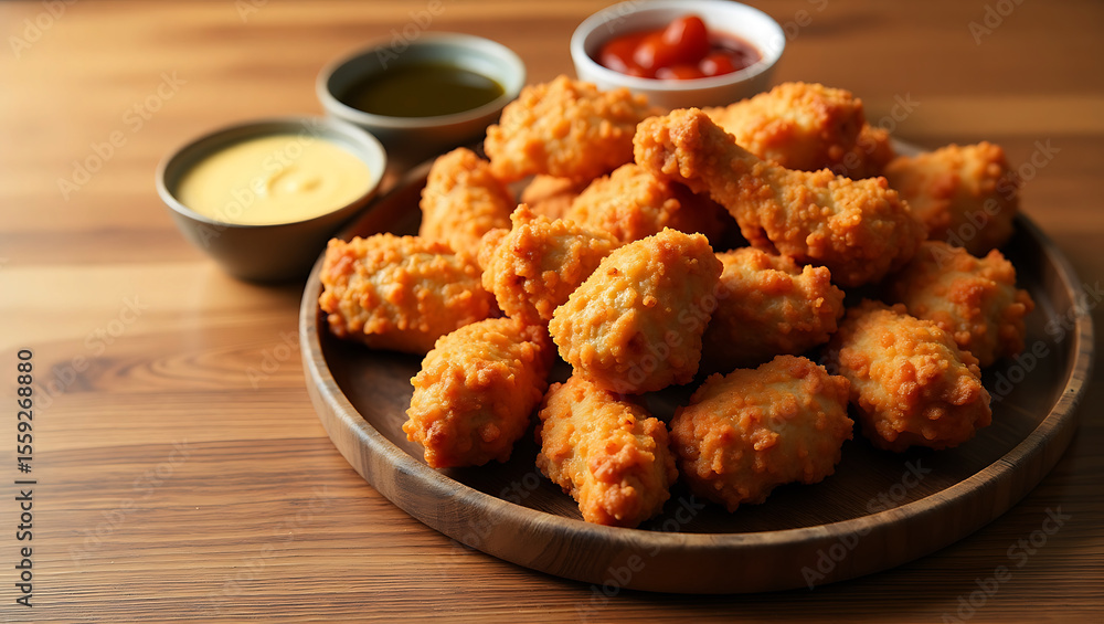 Fried Chicken on Wooden Background for National Fried Chicken Day Fried Chicken on Wooden Background for National Fried Chicken Day
