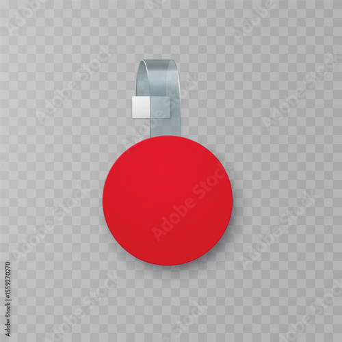 Wobbler, sale point tag mock up. Red empty round supermarket label isolated on transparent background. Vector circle shelf plastic price banner