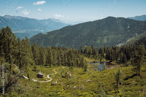 lake and hiking path in the mountains