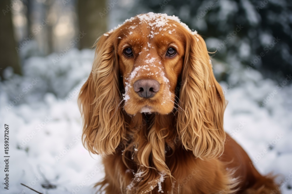 Fototapeta premium Charming english cocker spaniel enjoying a snowy winter day, showcasing the breed's resilience and love for outdoor adventures
