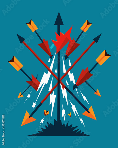 Like a barrage of arrows the speakers threats and insults kept coming leaving the victim defenseless.. Vector illustration