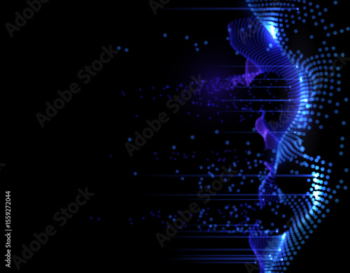 Wavy field of shining data particles in space. Abstract concept represents database, blockchain network, AI learning cloud, digtal network. Perfect for tech presentations
