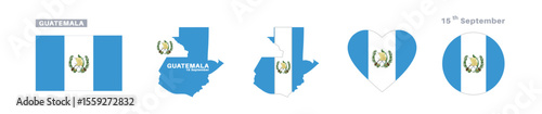 guatemala flag and map set. guatemala flag in official colors and proportions. independence day 15 september , map, circle and heart shaped guatemala 