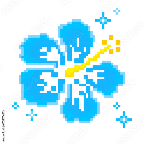 Sparkling Gradient Blue Hibiscus – Fancy Pixel Art Flower | Y2K GAL Style 夏 かわいい キラキラ