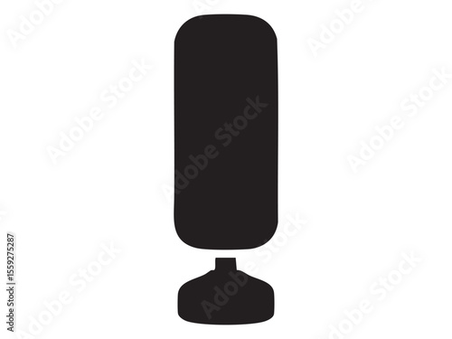 Black silhouette of freestanding punching bag, isolated on white background, graphic illustration. concept of fitness, gym equipment, boxing training, workout icon, design element.