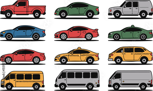 Colorful Automotive Side Views Collection