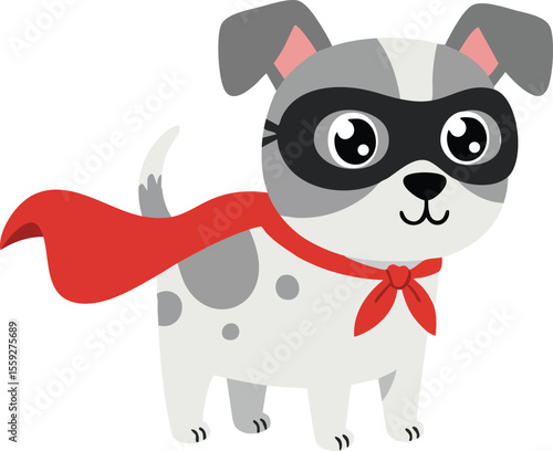 Superhero dog with mask and red cape vector illustration of playful puppy costume and cute animal character design