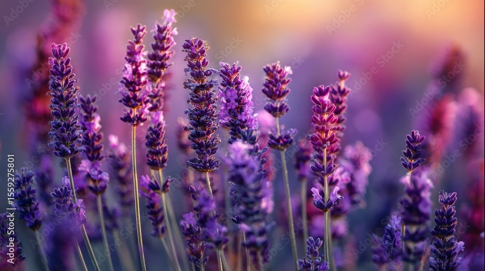 Fototapeta premium Close-up view of vibrant lavender flowers blooming in a field