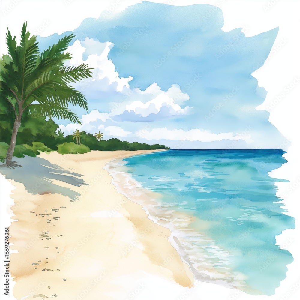 Fototapeta premium Seven Mile Beach. Seven Mile Beach hand drawn watercolor illustration