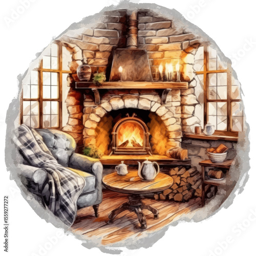 old wooden house with fireplace