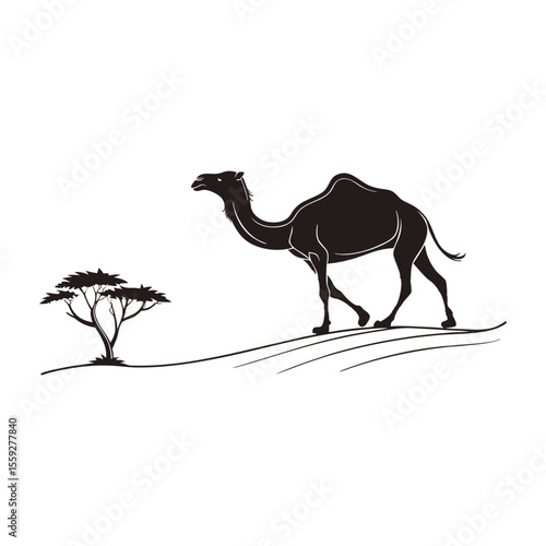 Desert Camel Silhouette Elegant Illustration of Arabian Camel and Tree