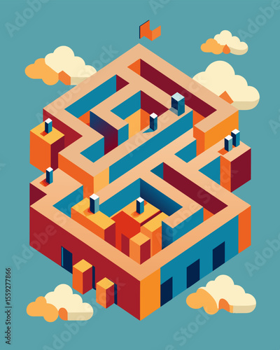The walls of the maze are constantly shifting and changing representing the unpredictable nature of stress.. Vector illustration
