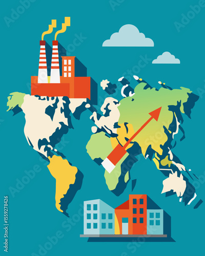 A map displaying the closure of numerous manufacturing plants and factories across the country indicative of a struggling economy.. Vector illustration