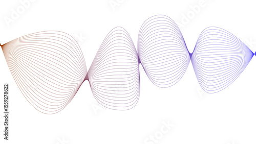 Vector curvy abstract line art wavy flowing dynamic colorful lines white background in concept music or sound, wave, wind, information flow