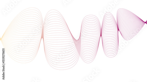 Vector curvy abstract line art wavy flowing dynamic colorful lines white background in concept music or sound, wave, wind, information flow