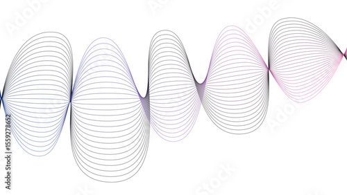 Vector curvy abstract line art wavy flowing dynamic colorful lines white background in concept music or sound, wave, wind, information flow