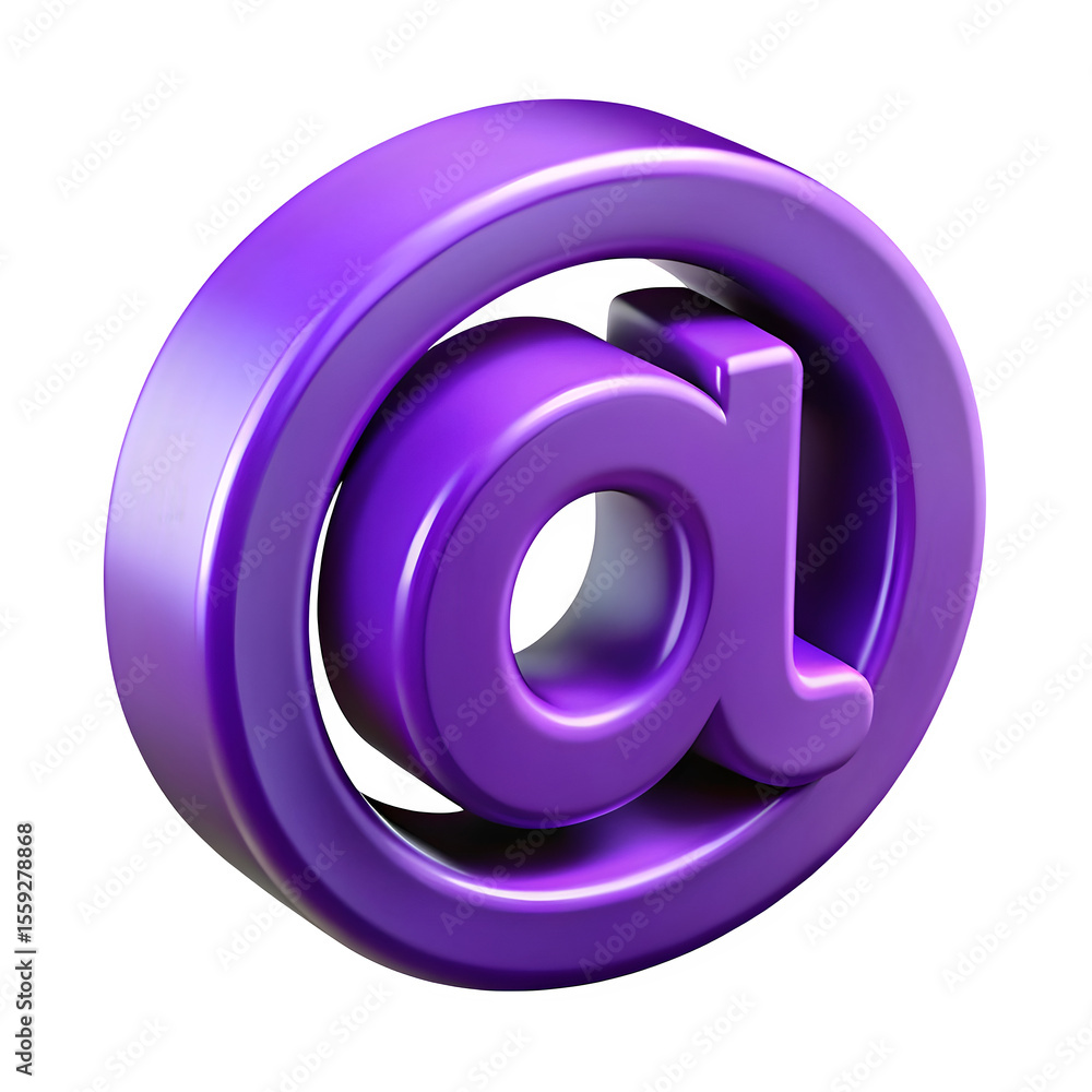 Shiny purple at symbol with a metallic sheen and soft highlights isolated on transparent background Shiny purple at symbol with a metallic sheen and soft highlights isolated on transparent background